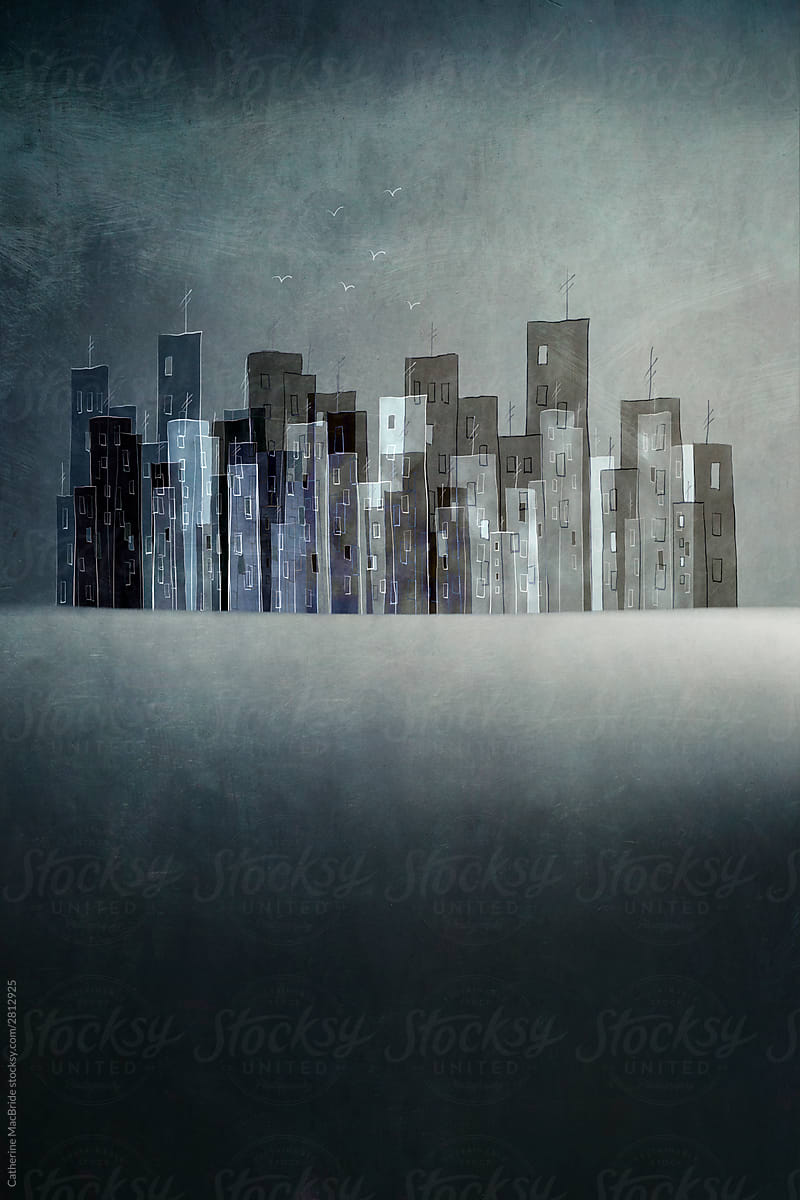 Big Dark City, a mixed media illustration