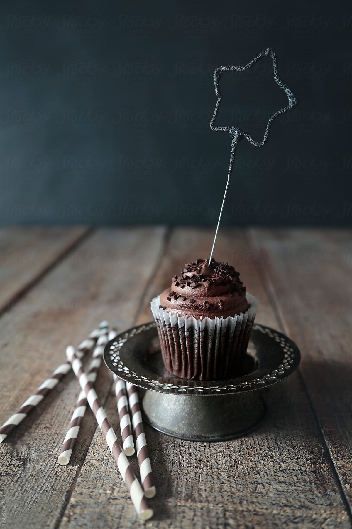 Chocolate cupcake and burnt sparkler