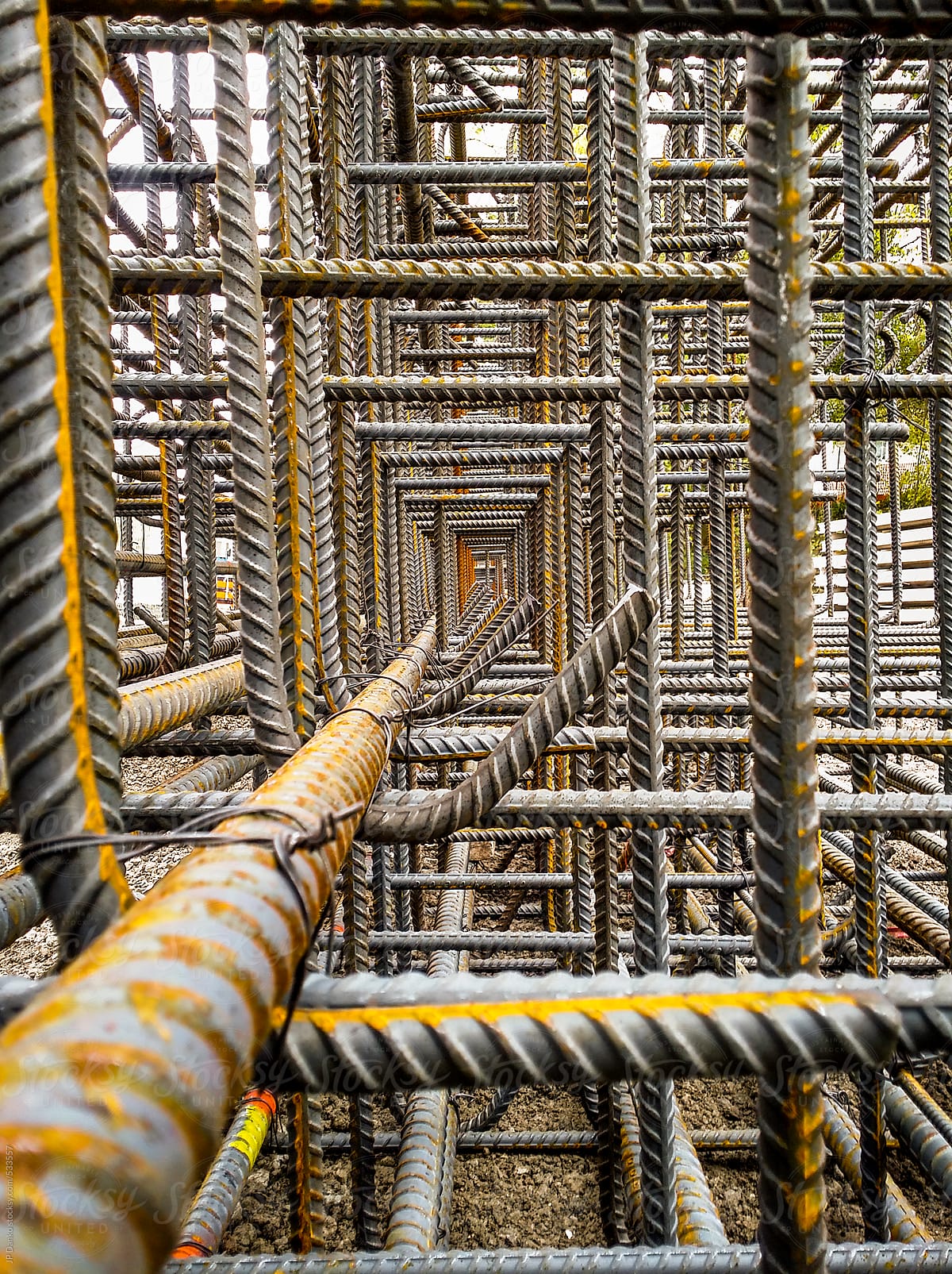 Interior Of Reinforcing Steel Cage For Reinforced Concrete
