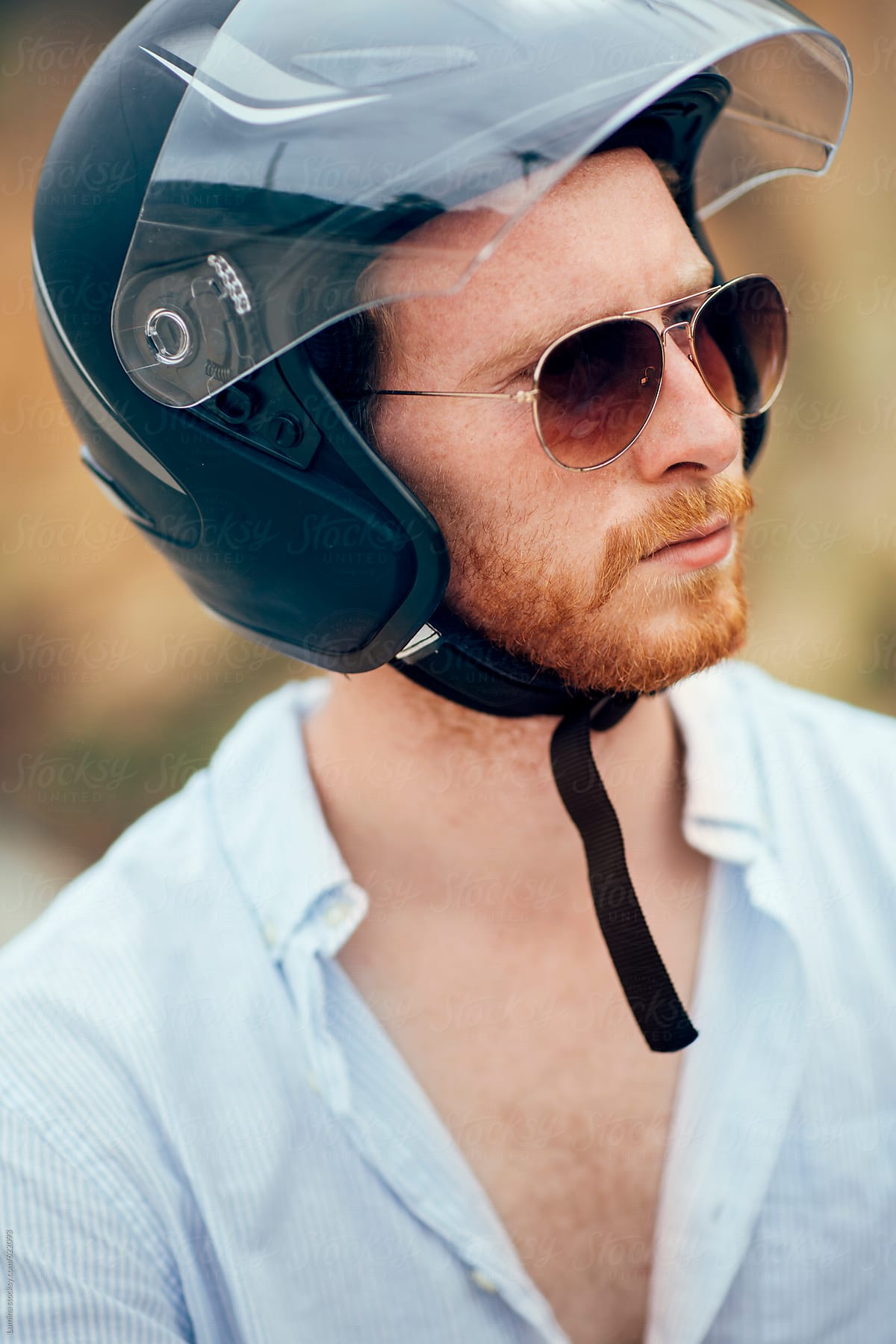 Portrait of a Man With a  Scooter Helmet