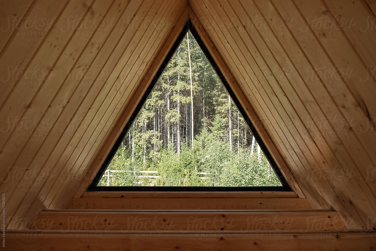 Triangle attic window with forest view