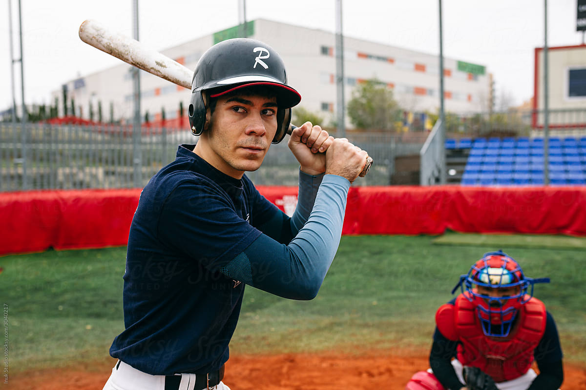 Ethnic baseball player ready to hit ball