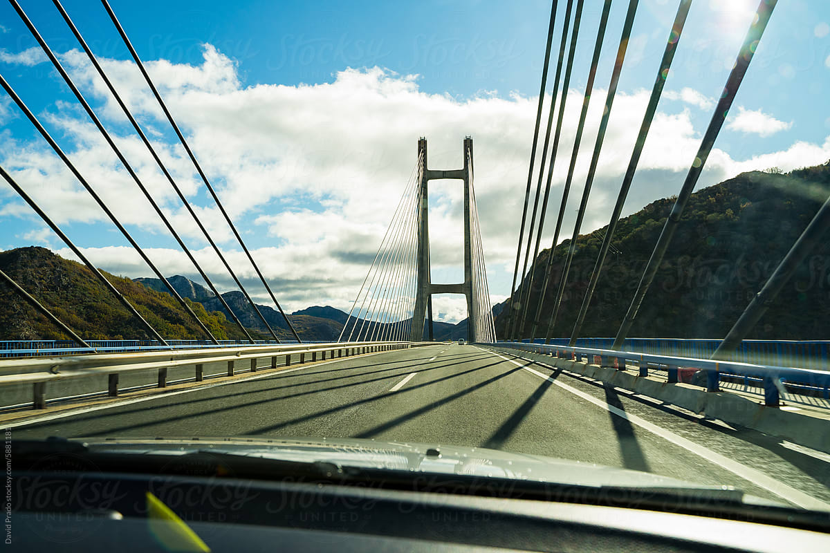 Driving Through a Modern Cable-Stayed Bridge