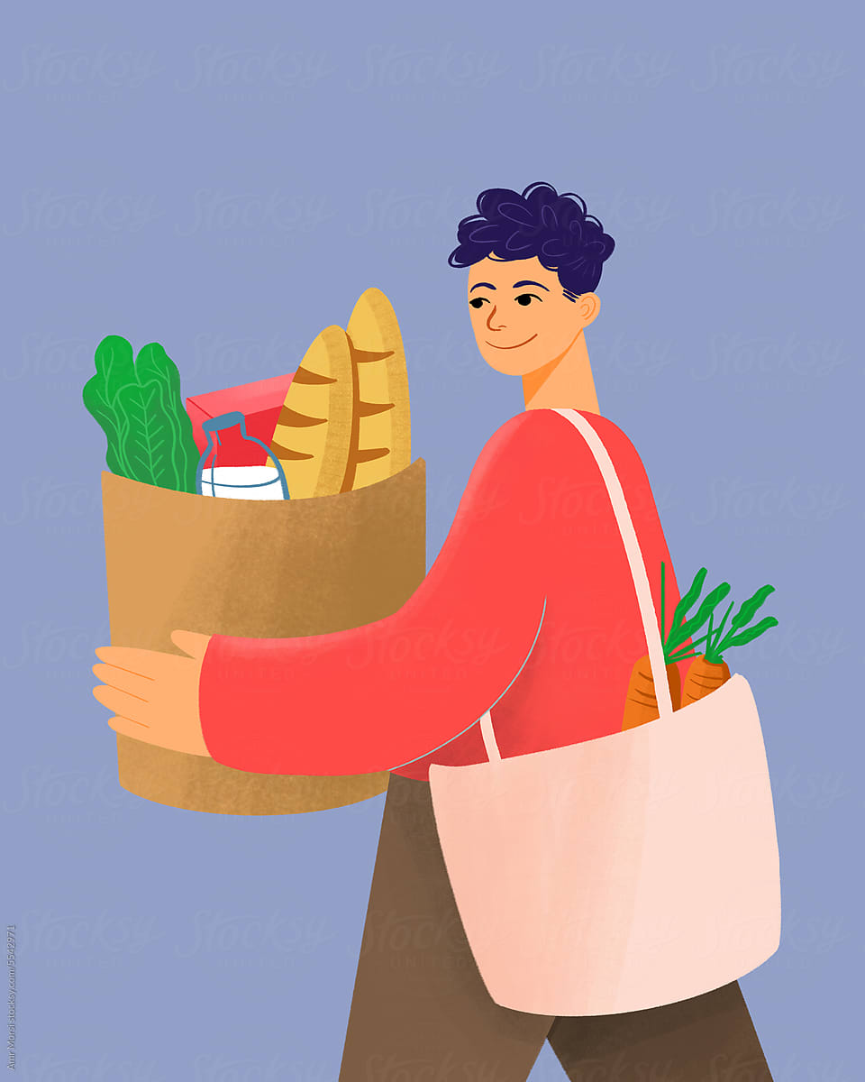Man with Groceries Bag