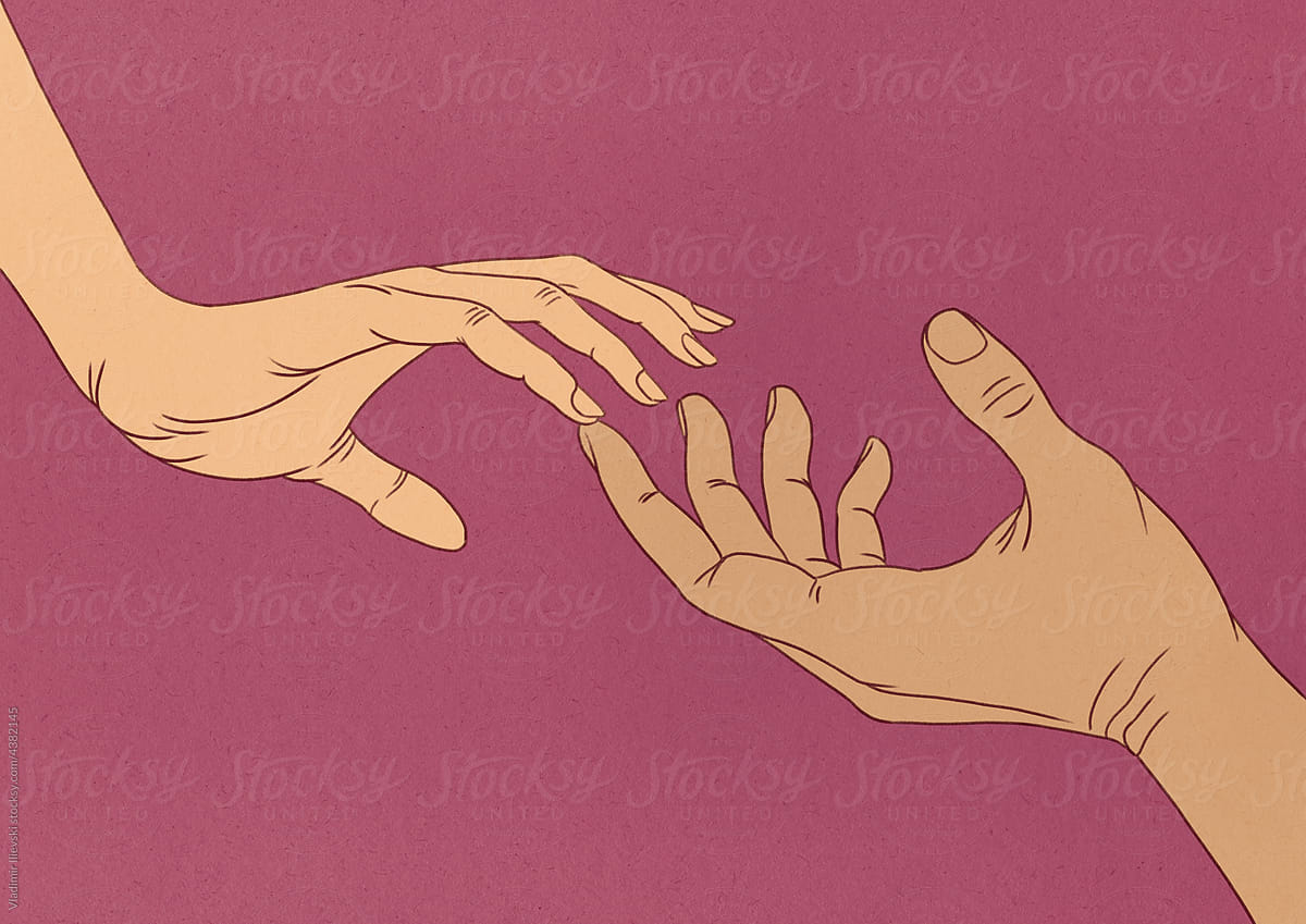 Illustration of man and woman hands touching