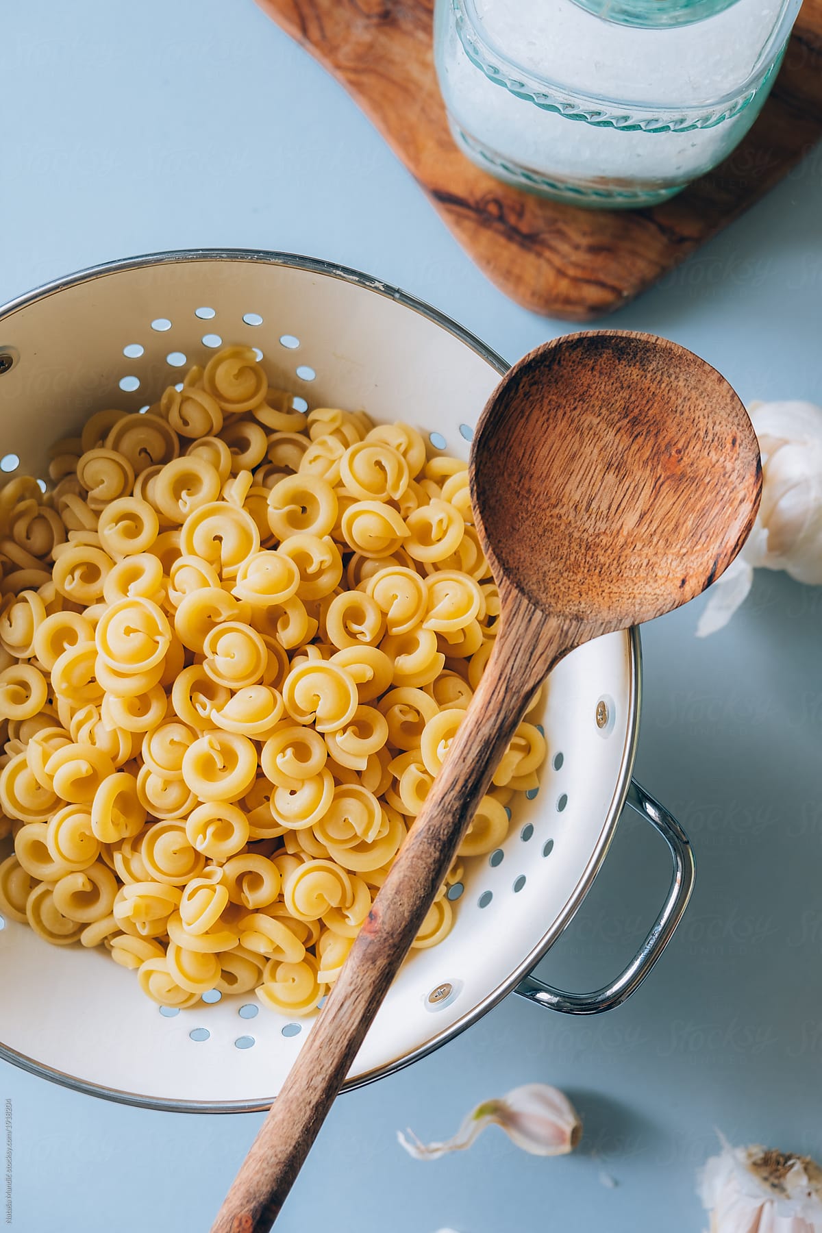 Raw spiral shaped pasta