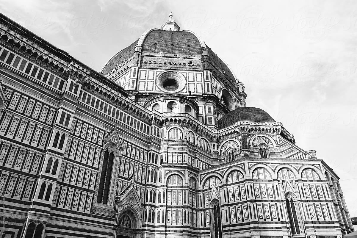 Black and white photo of the Duomo in Florence, Italy