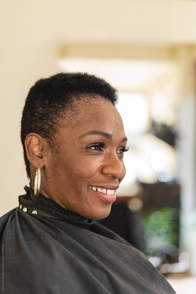 Portrait of a smiling black woman.