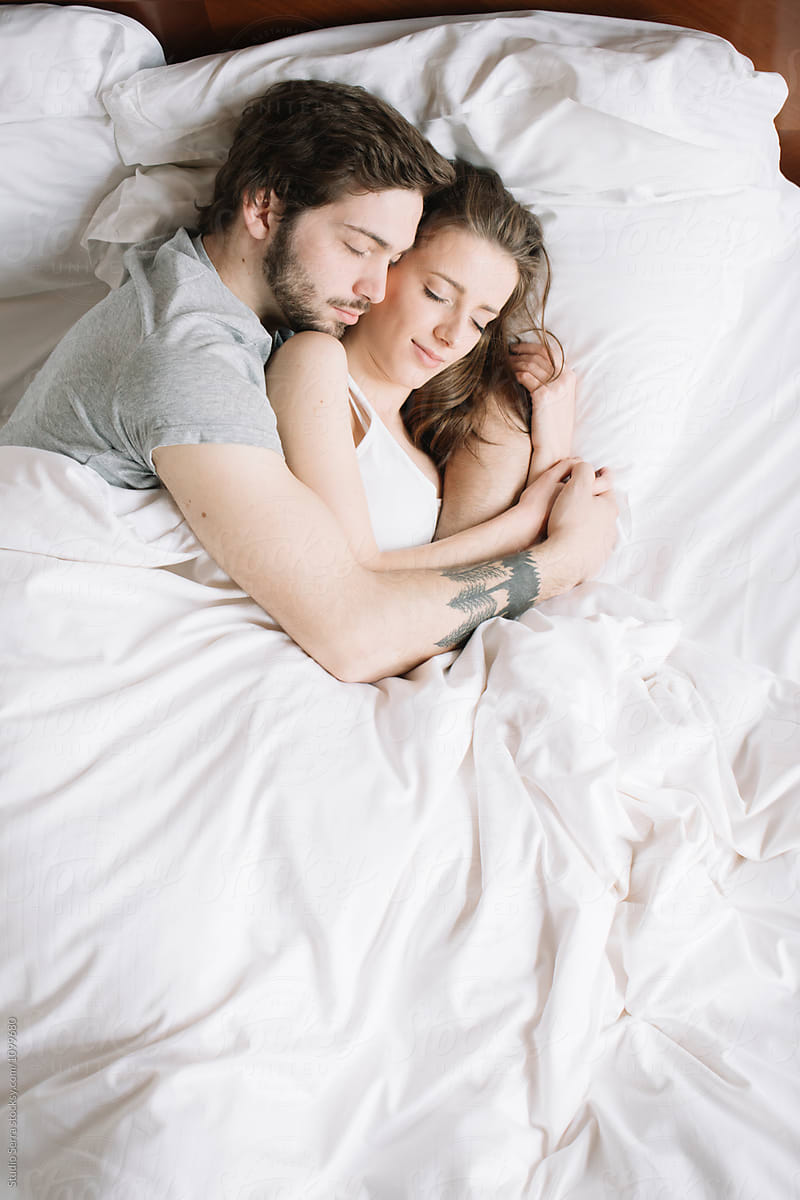 Couple Sleeping Hugging On Pillow by Alberto Bogo - Couple, Hug