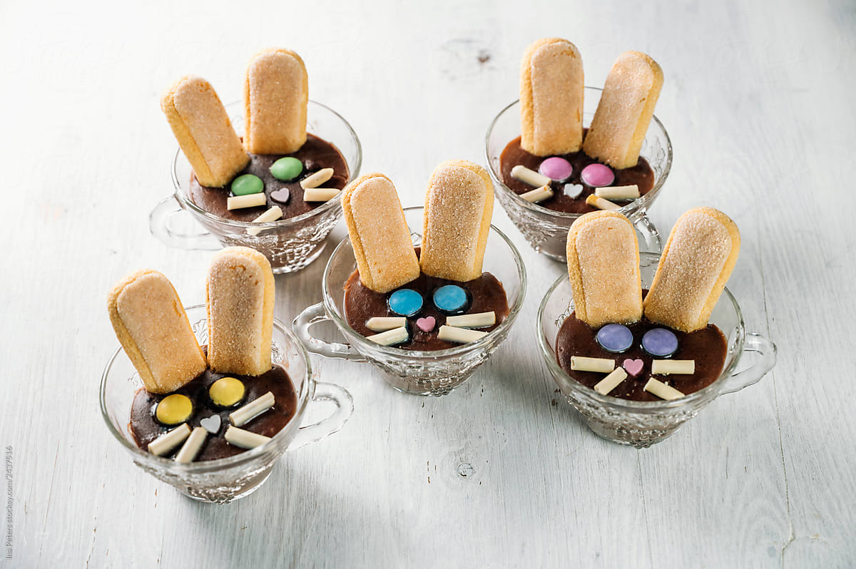 Food: Chocolate pudding with bunny faces