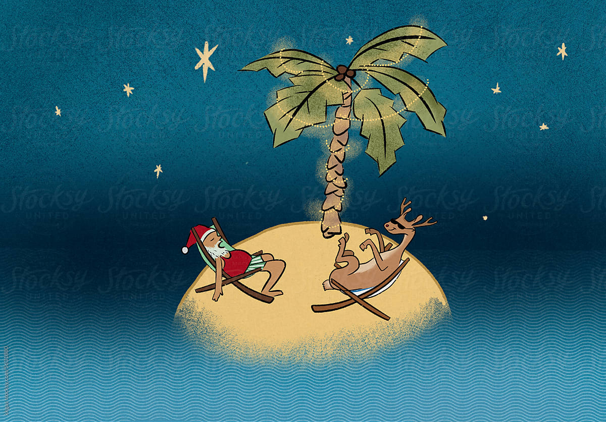 Santa and Rudolf Christmas on a tropical island