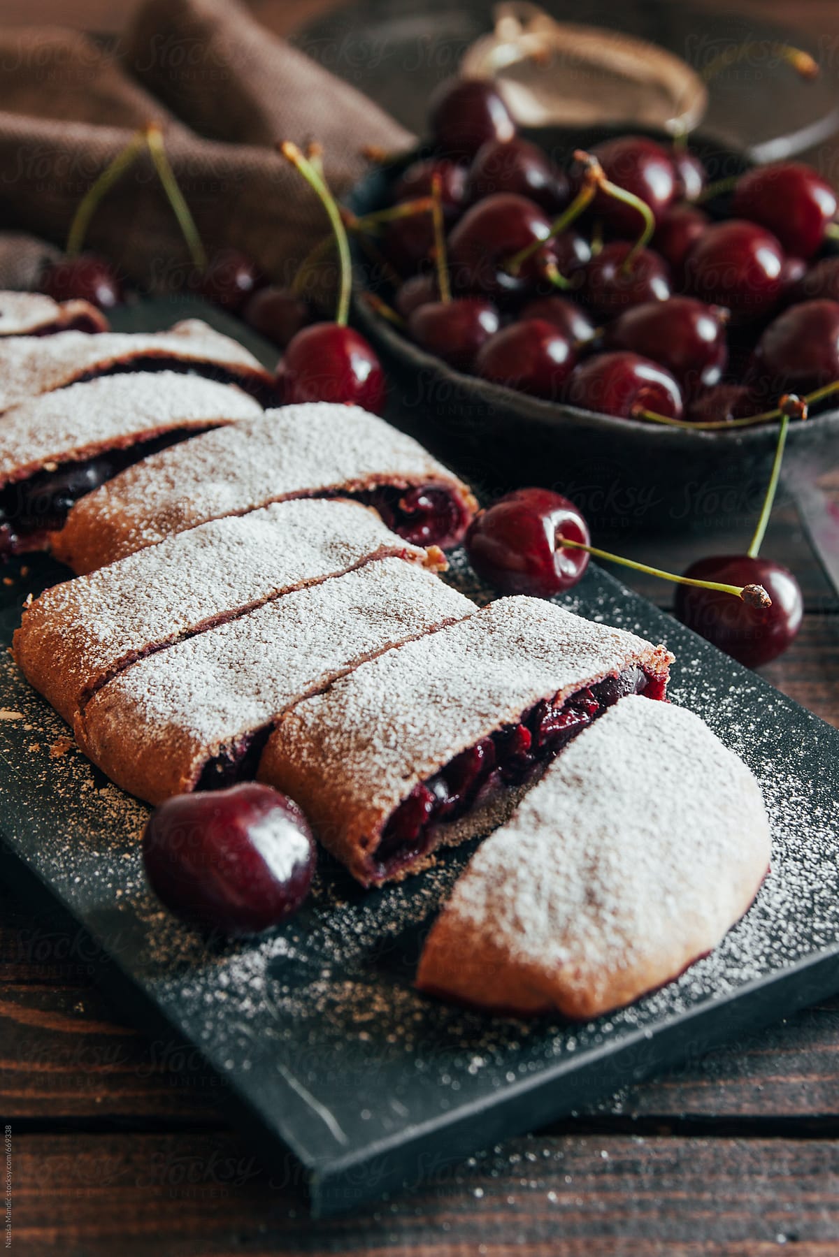 Delicious strudel with cherries
