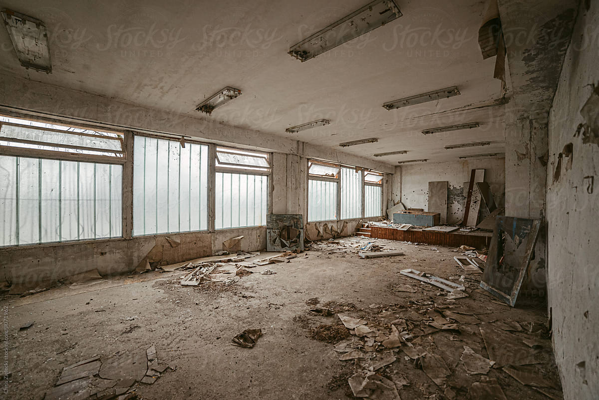 Grungy room inside abandoned building