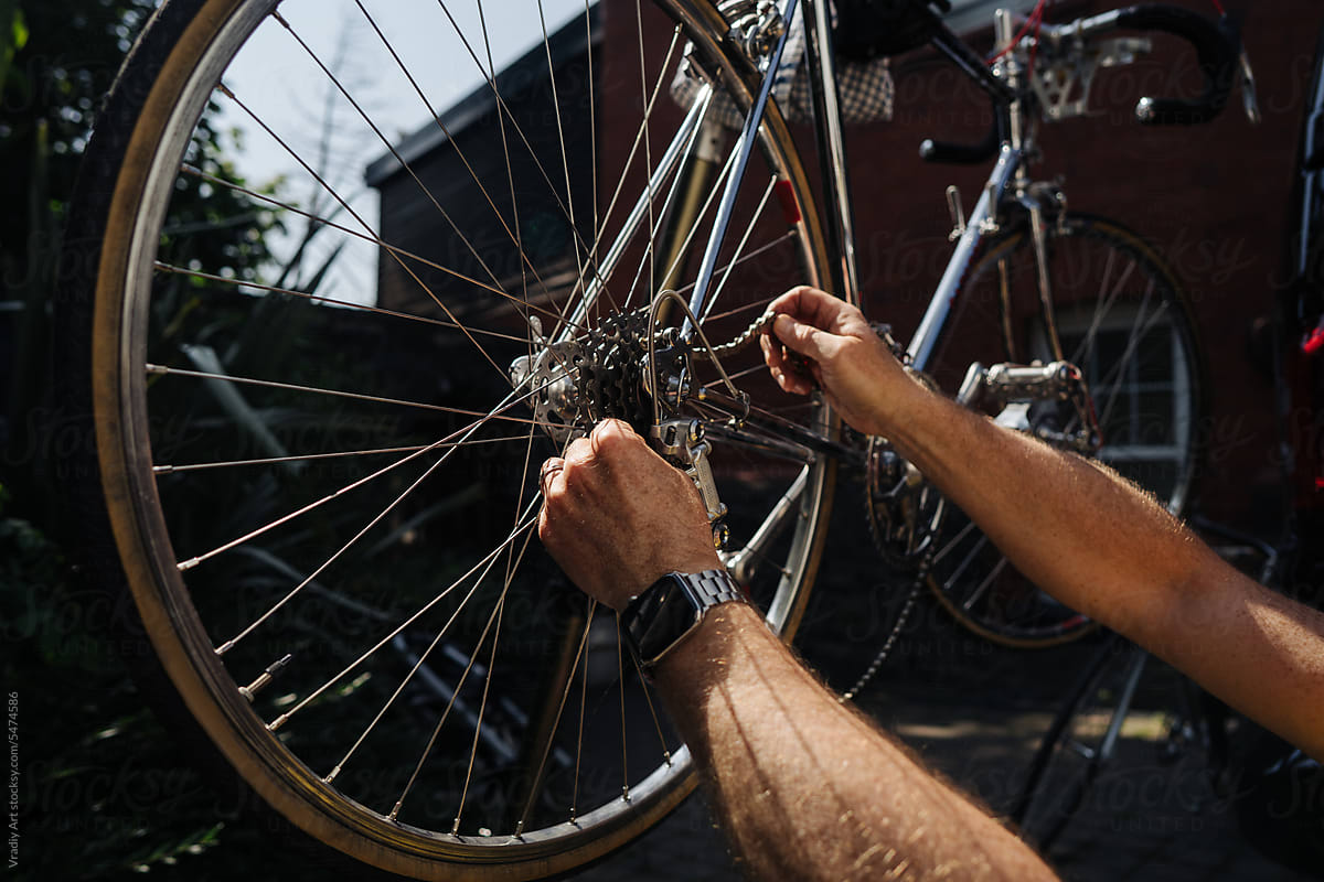 Man repair his bike