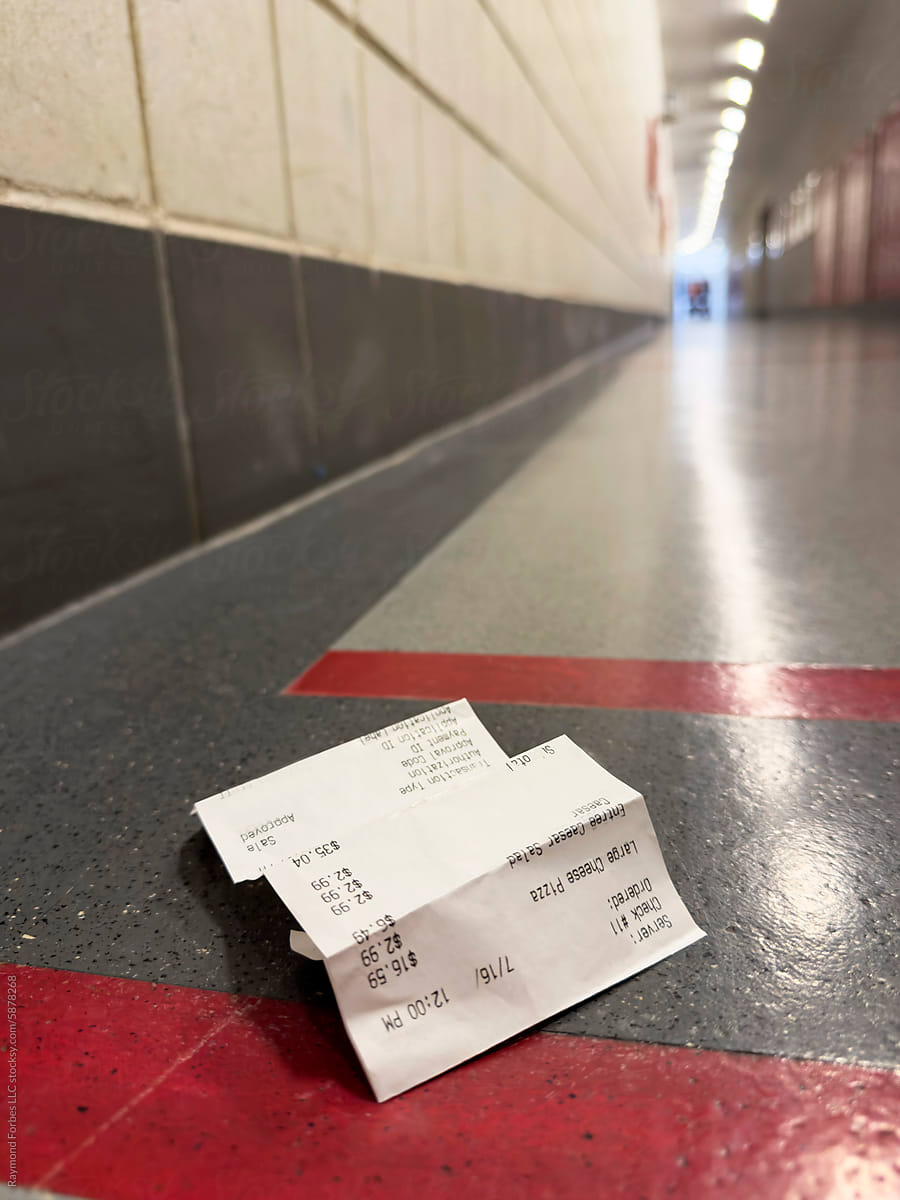 Receipt for take out food in hallway