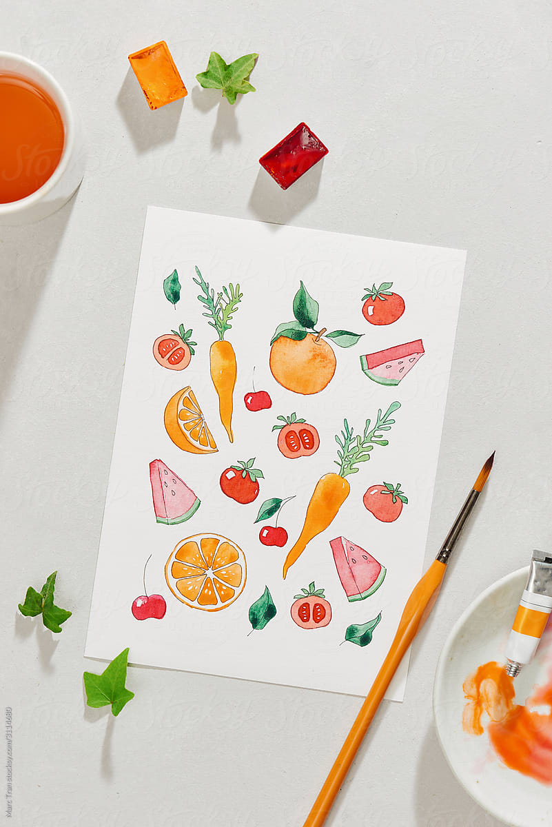 watercolor picture of orange vegateble