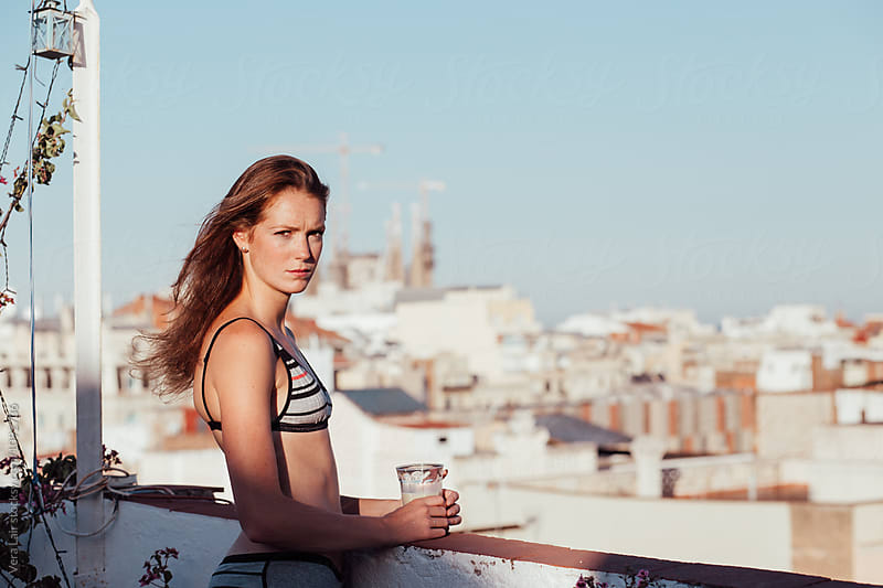 Beautiful woman on a Barcelona rooftop