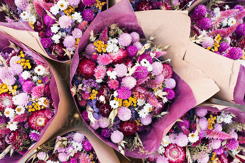 Colorful dried flower bouquets