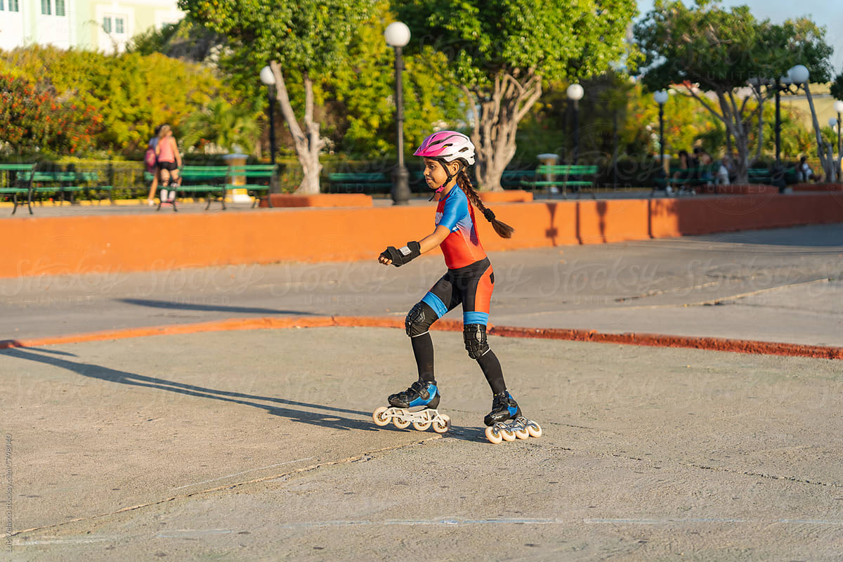 Little Girl Skating Outdoors.