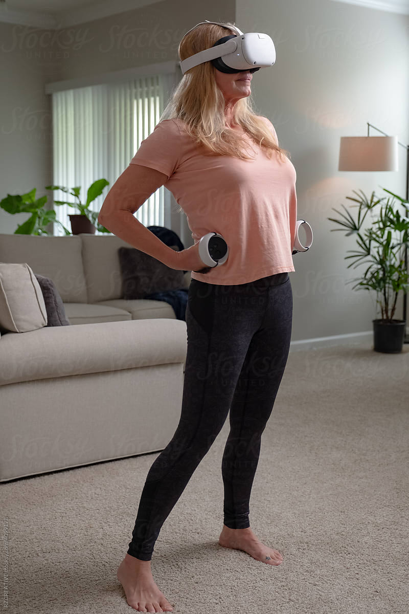 Woman enjoying virtual reality workout