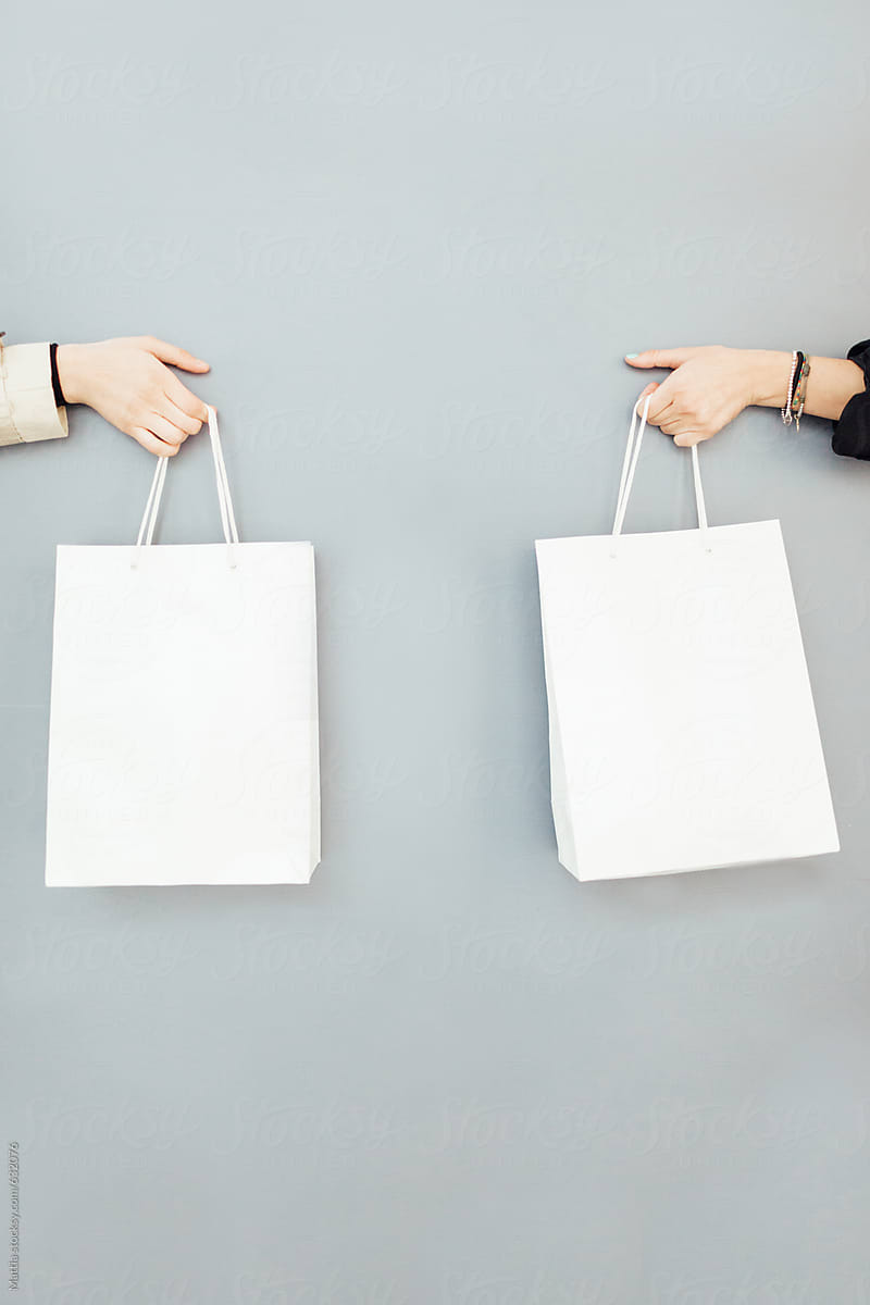 Two Female Hands Holding Shopping Bags