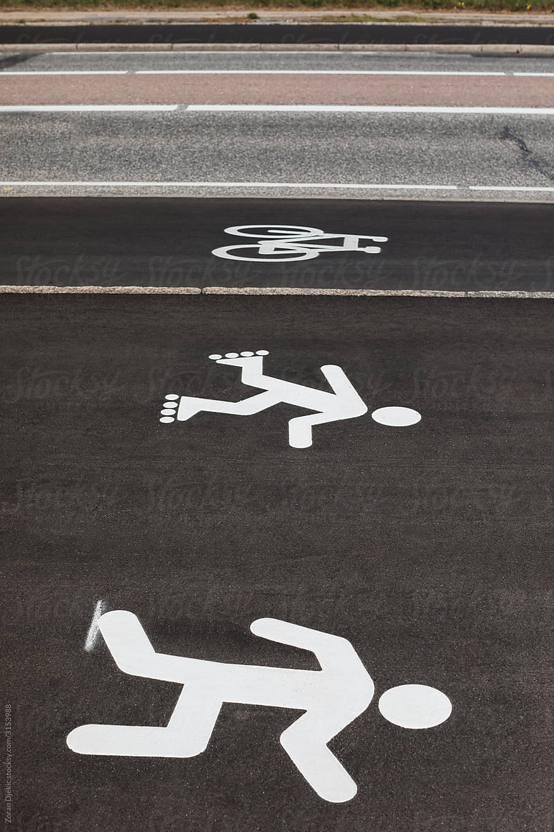 Road sign for bike , skates and pedestrian