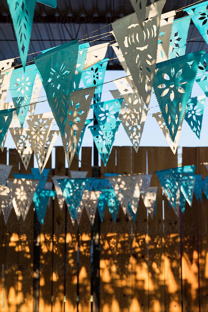 Blue and white bunting for a Mexican celebration