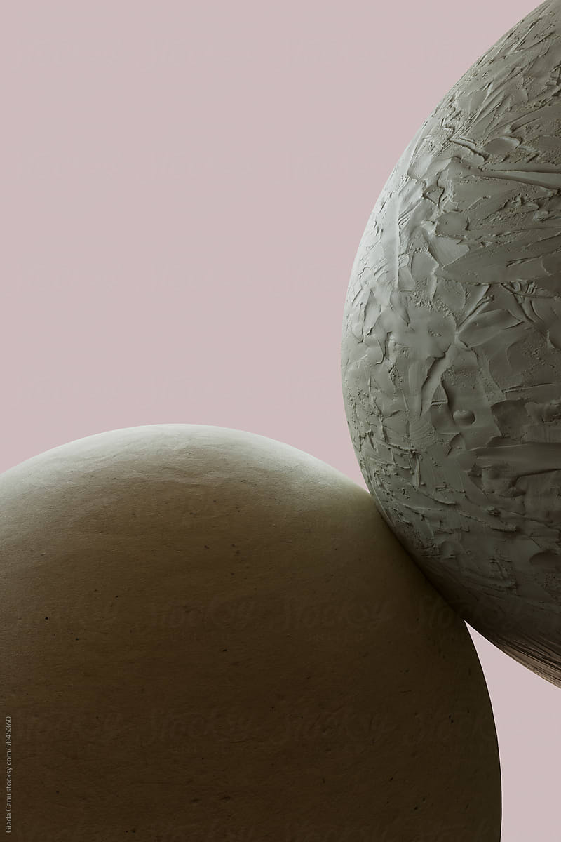 clay and paper 3d spheres with copy space