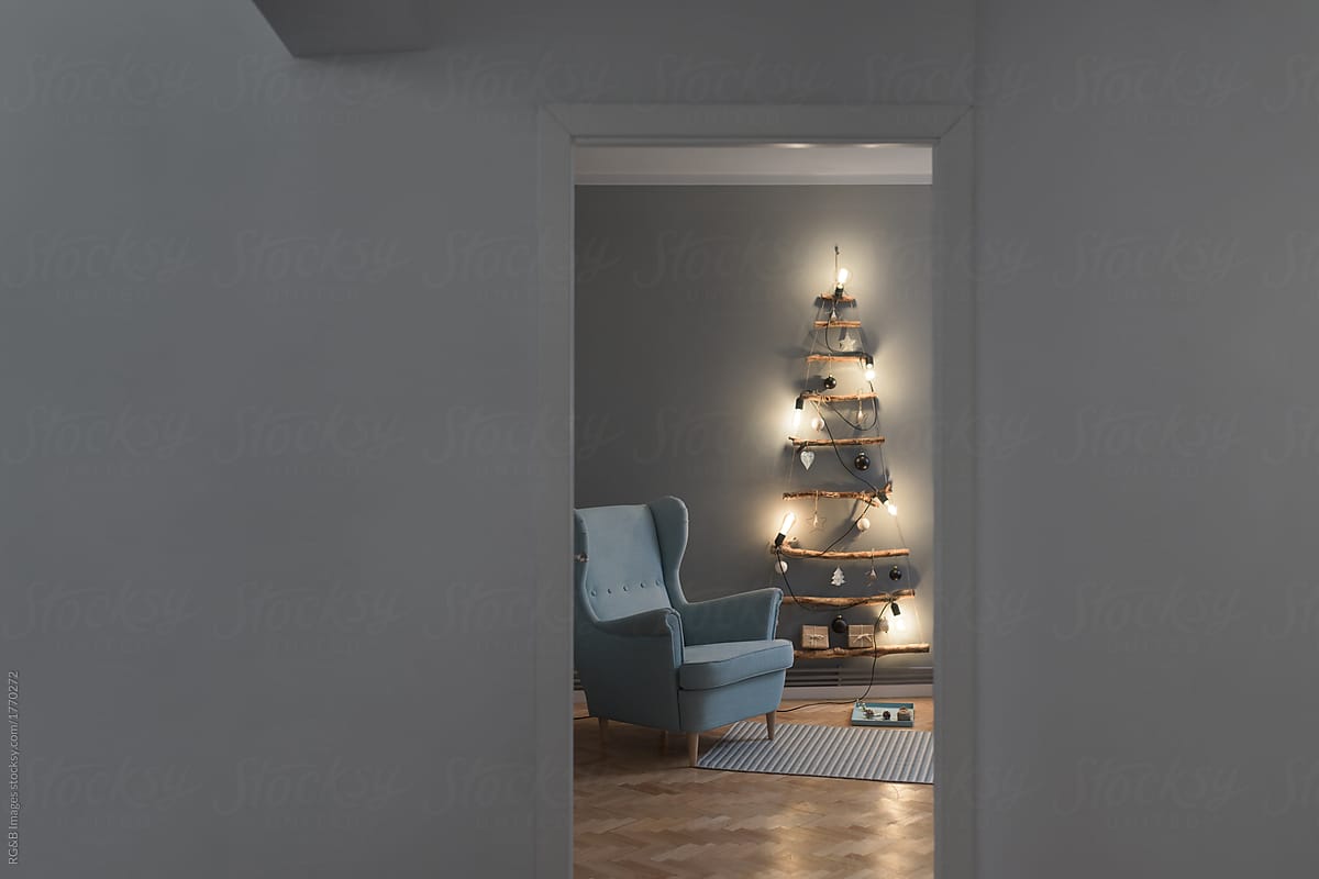 Minimal handmade  Christmas tree  in the living room