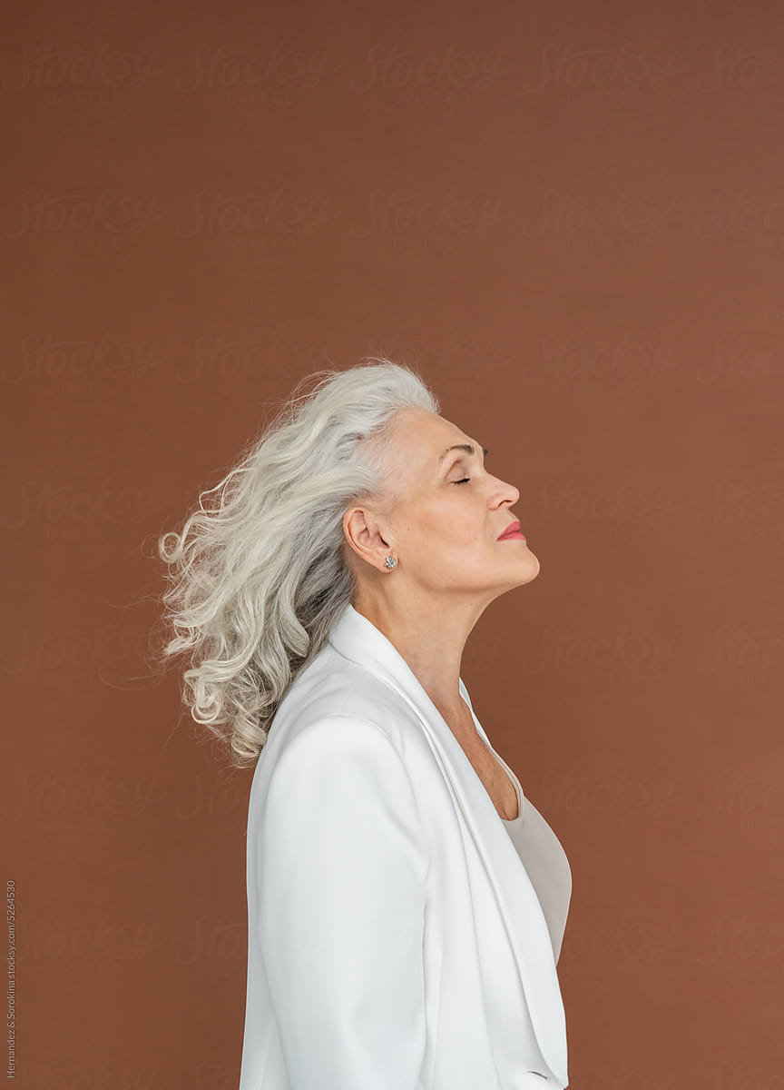 White Hair Woman With Closed Eyes Profile