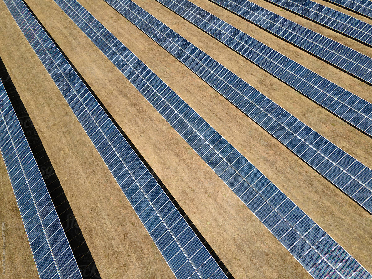 solar panels aerial view, clean energy
