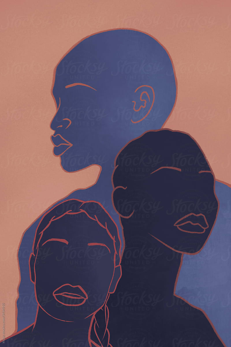 Three anonymous women illustration