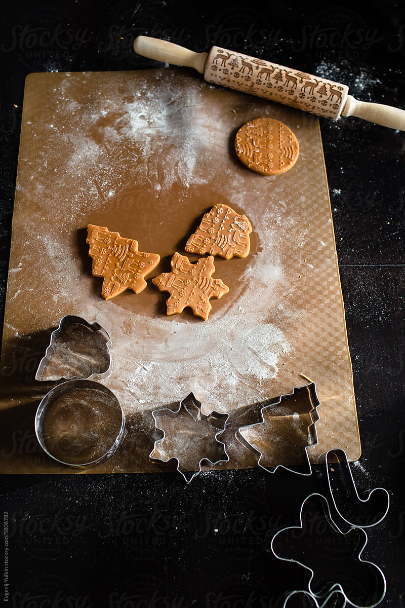 Christmas patterns on gingerbread dough