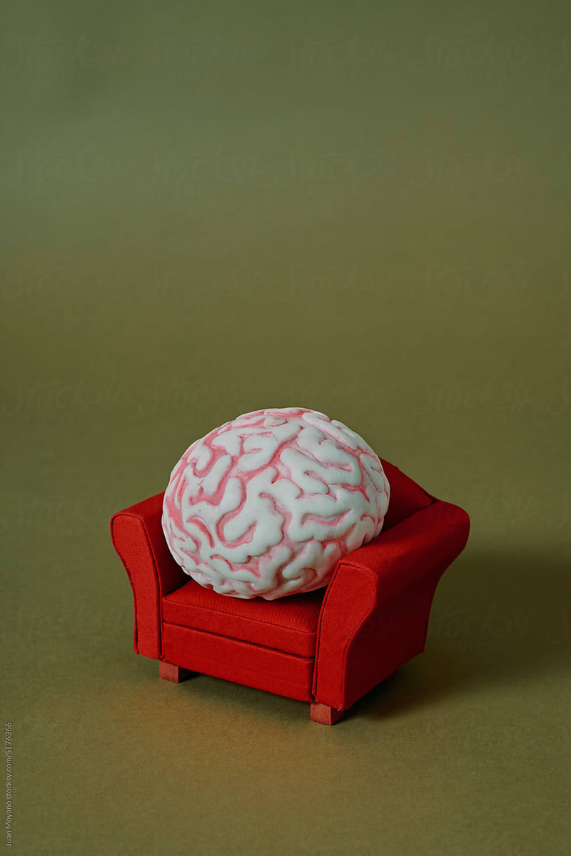 brain on a red armchair