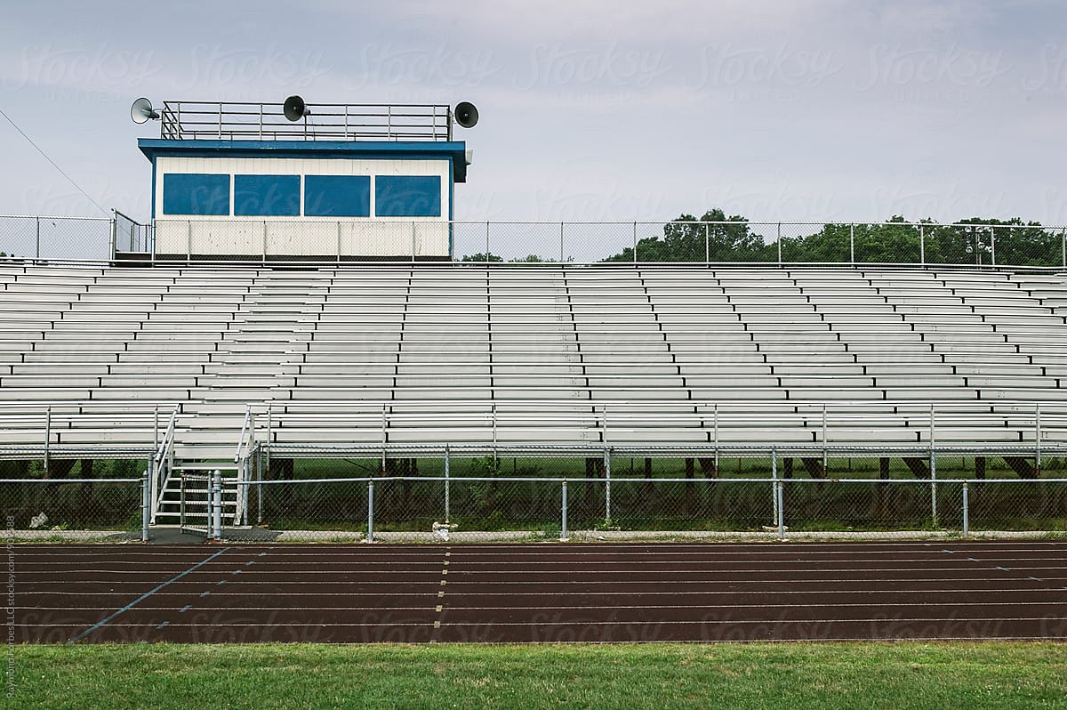 Empty High School Football stands at  Stadium with press box