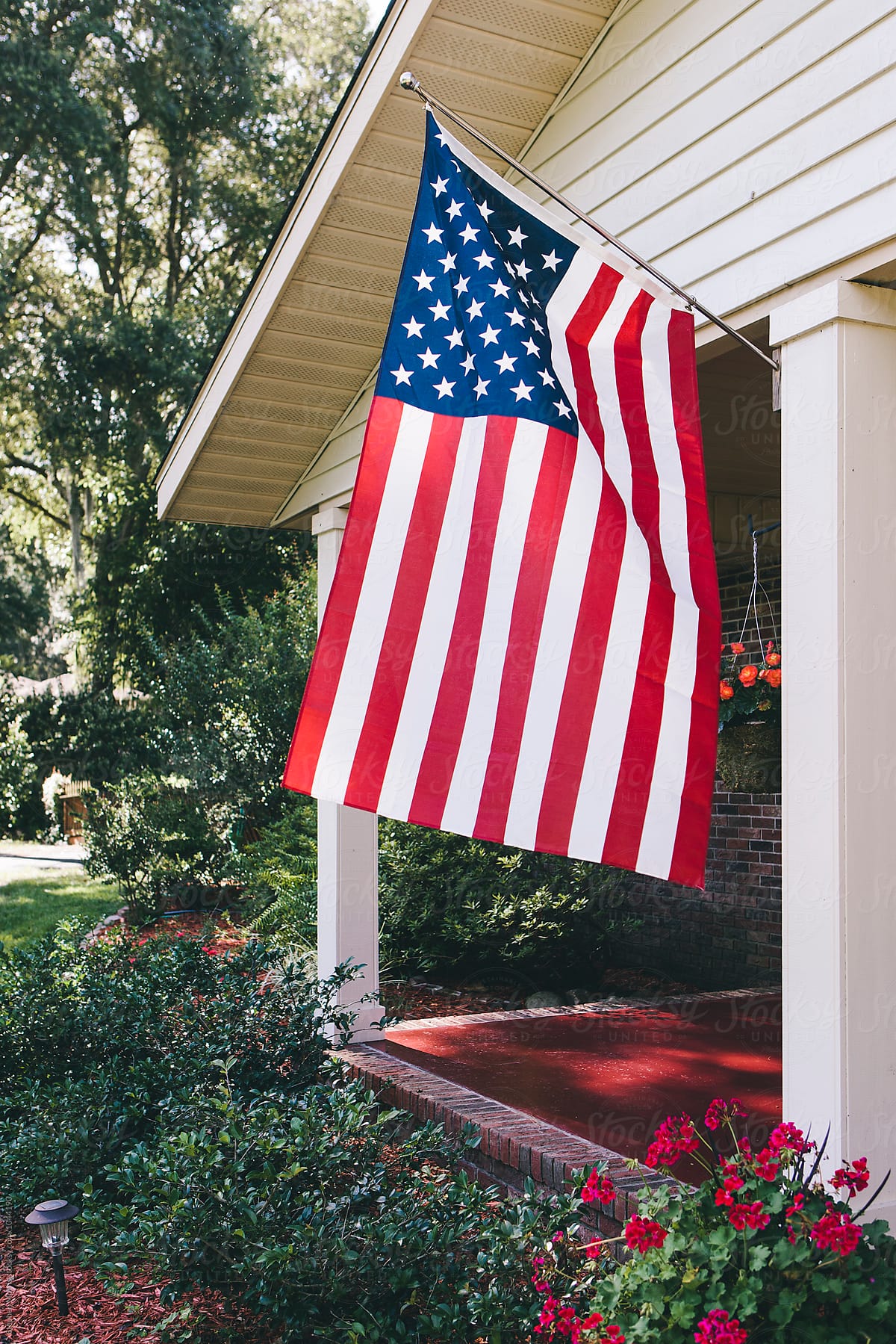 US Flag on Front Porch