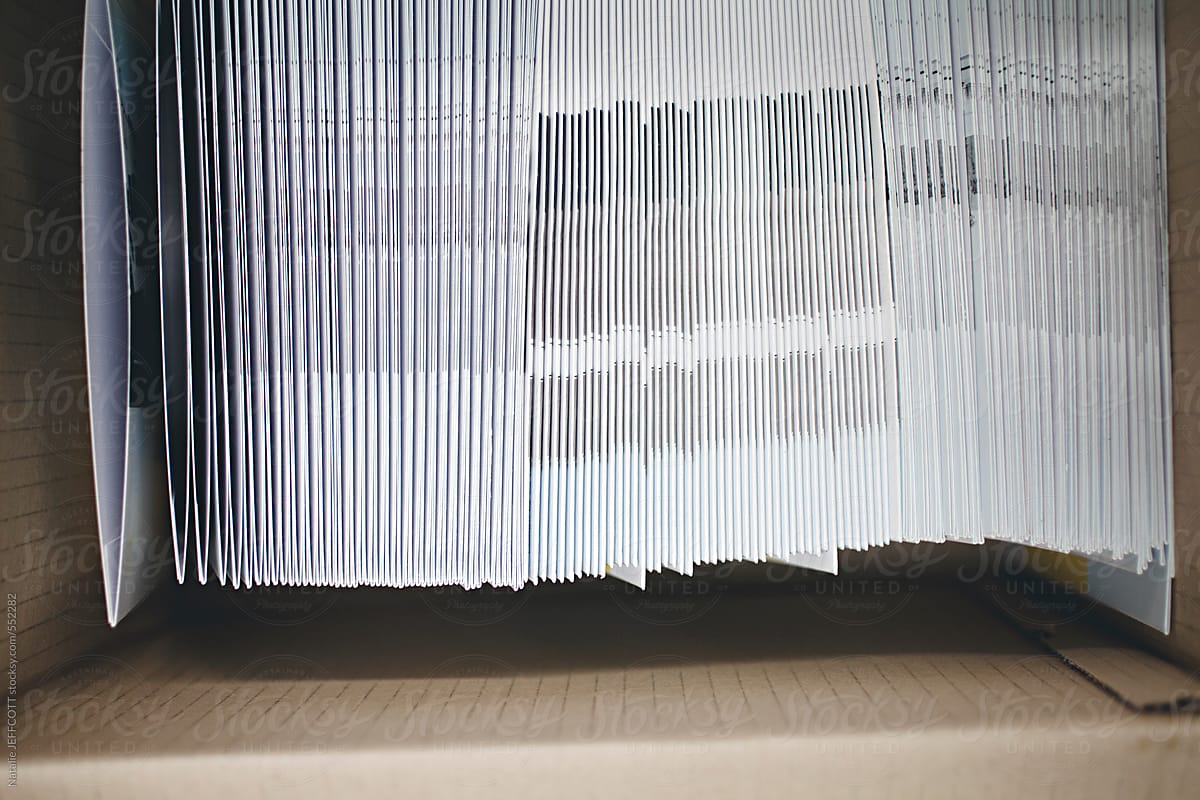 abstract view of record sleeves in a box ready for production