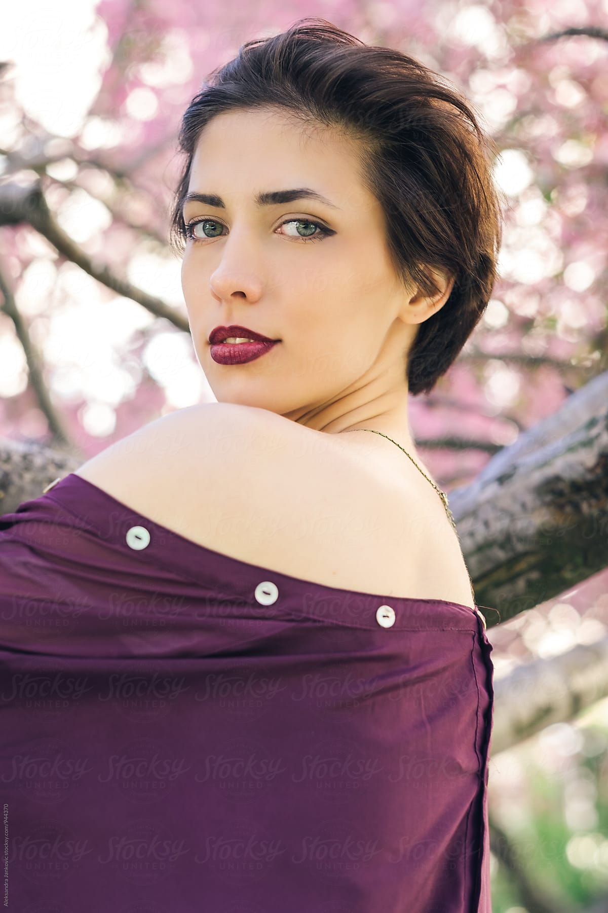 Portrait Of Sensual Brunette Woman In The Springtime Del Colaborador De Stocksy Aleksandra 