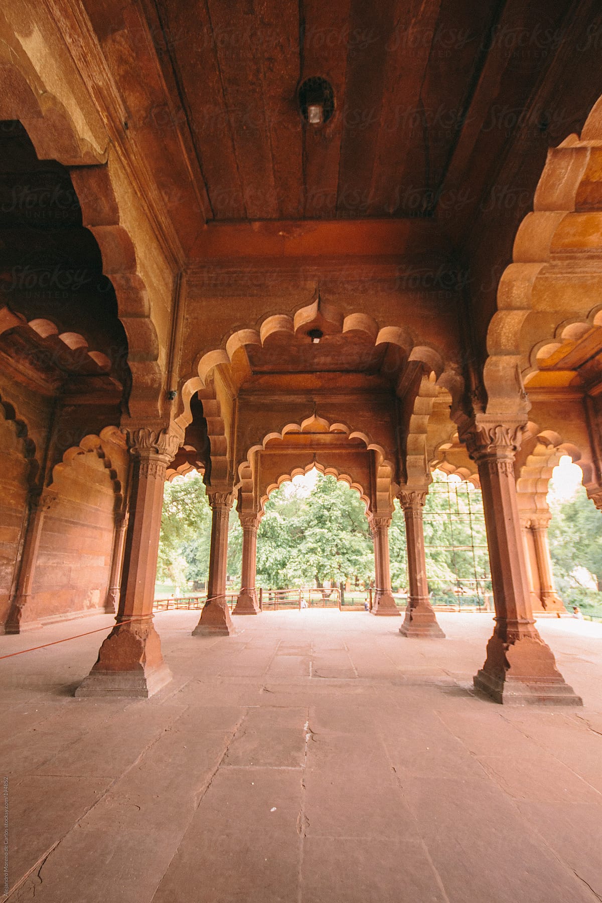 Arches and columns on India fort - palace. Red fort, Delhi, India