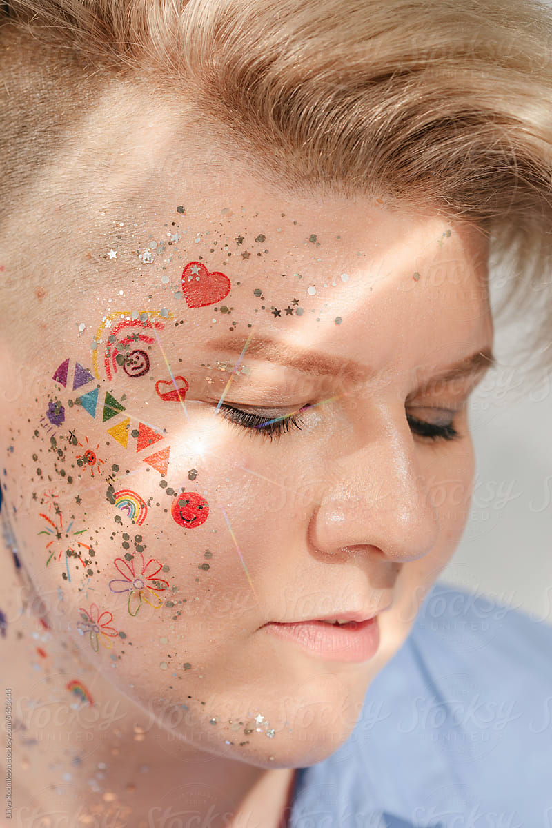 beauty portrait with stickers on face