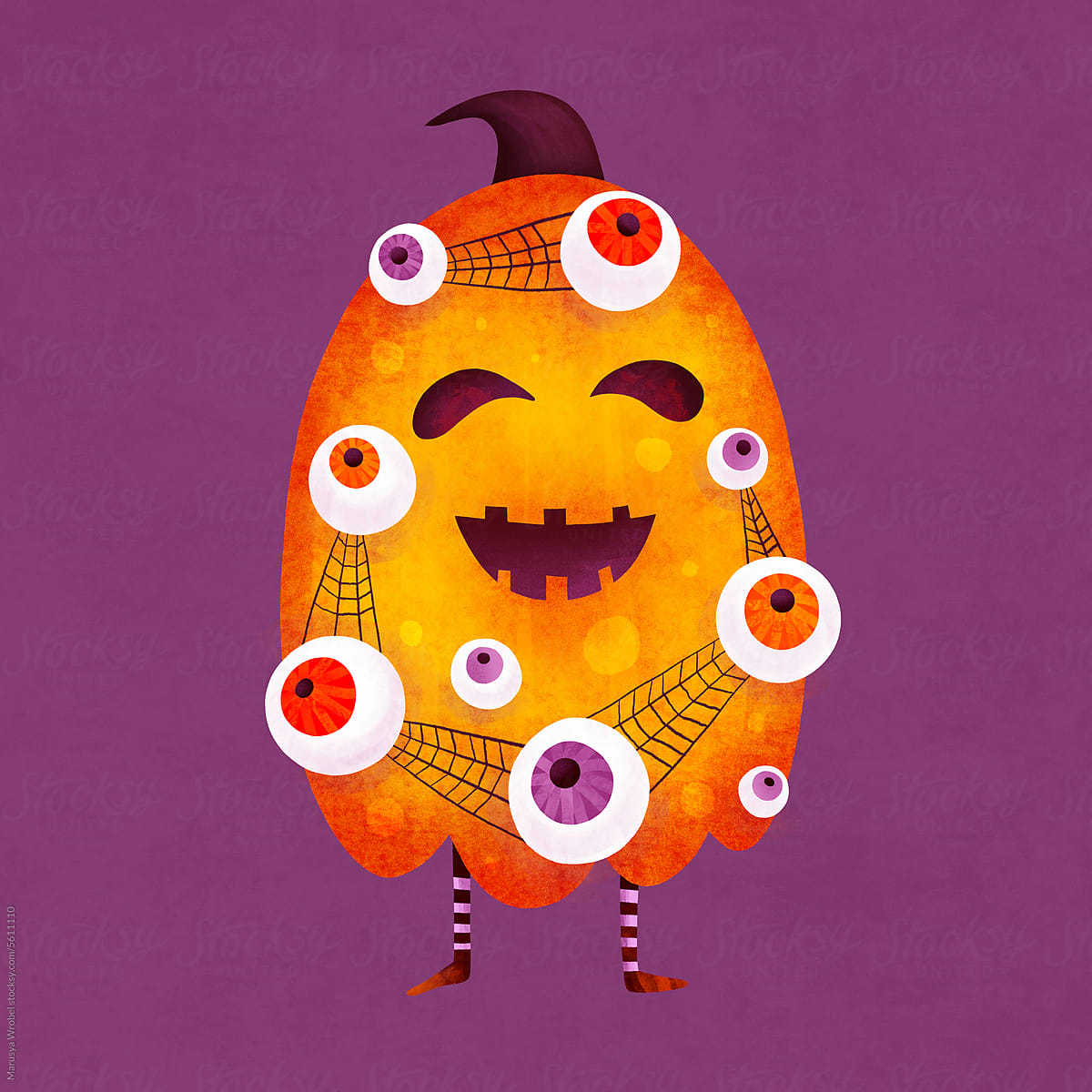 Halloween pumpkin character with colorful eyes