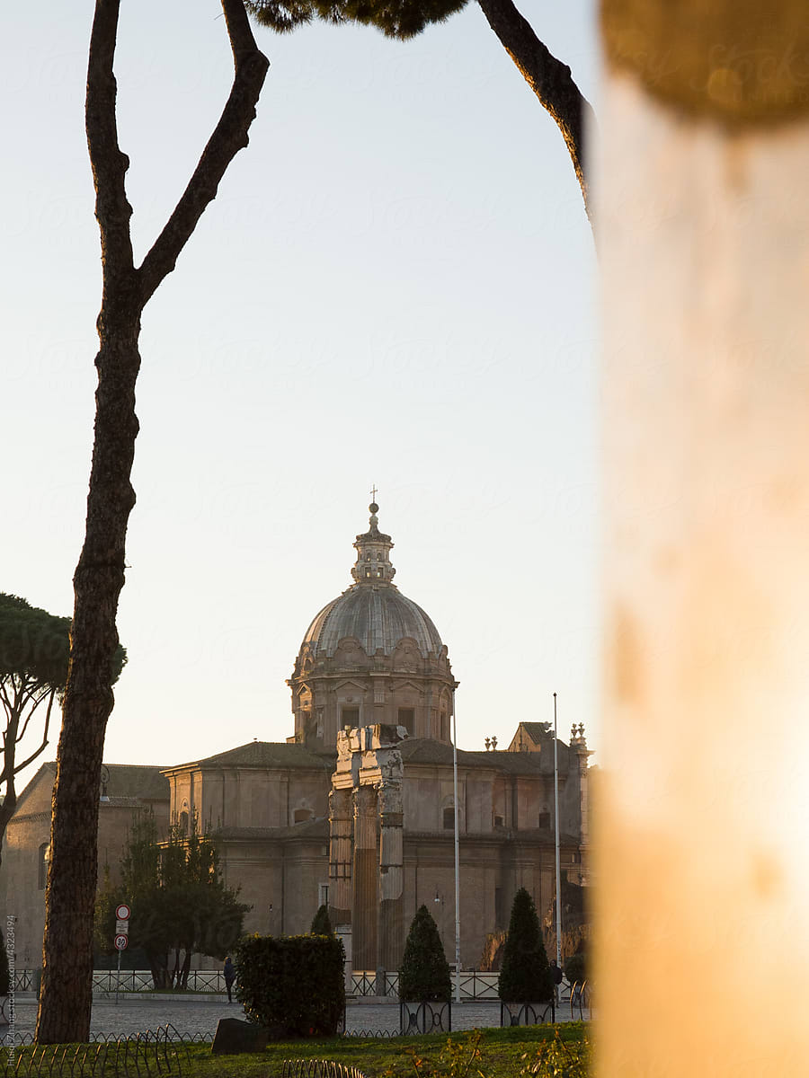Sunrise sunshine and ancient architecture in Rome