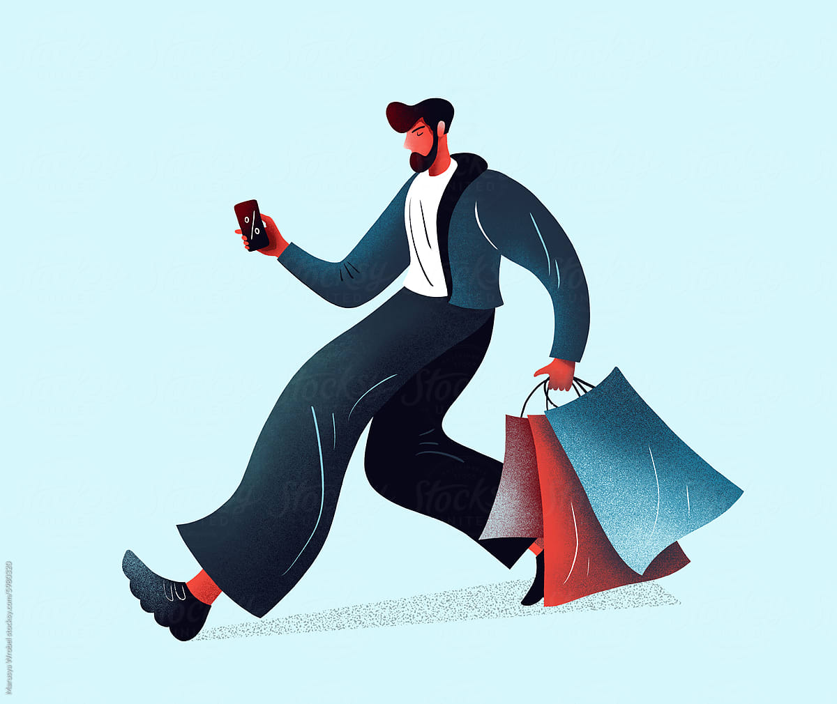 Man With Shopping Bags Checking Sales on Phone