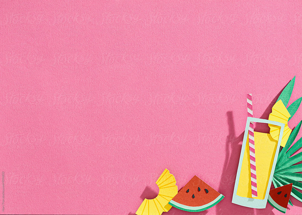 Summer juice paper cut on pink background