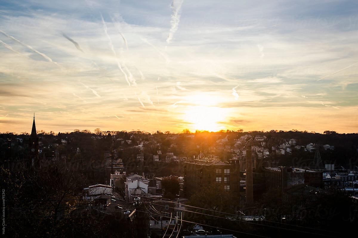 An autumn sunset over a Philadelphia neighborhood.