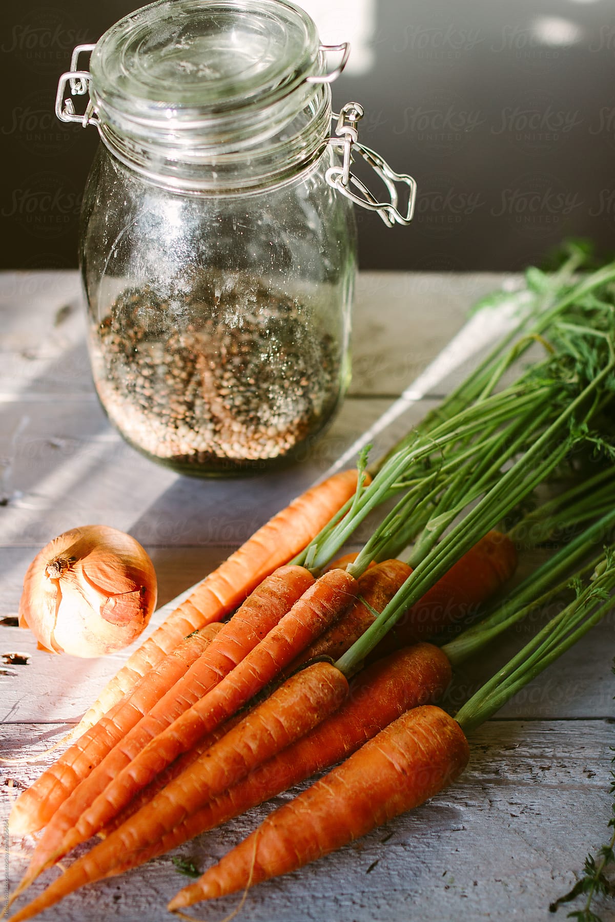 Carrots, onions and lentils.