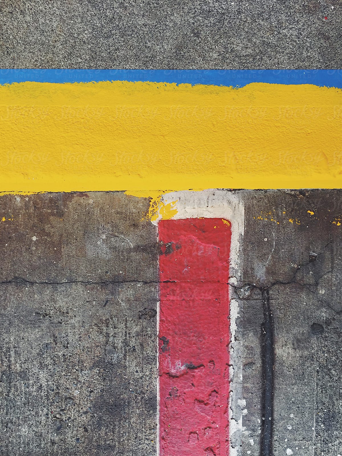 Brightly painted street curb, close up