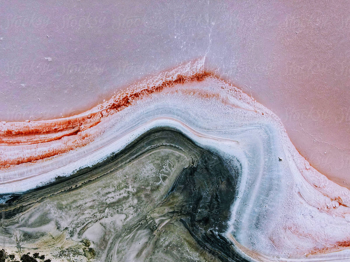 Abstract aerial of a salt lake that looks like a painting