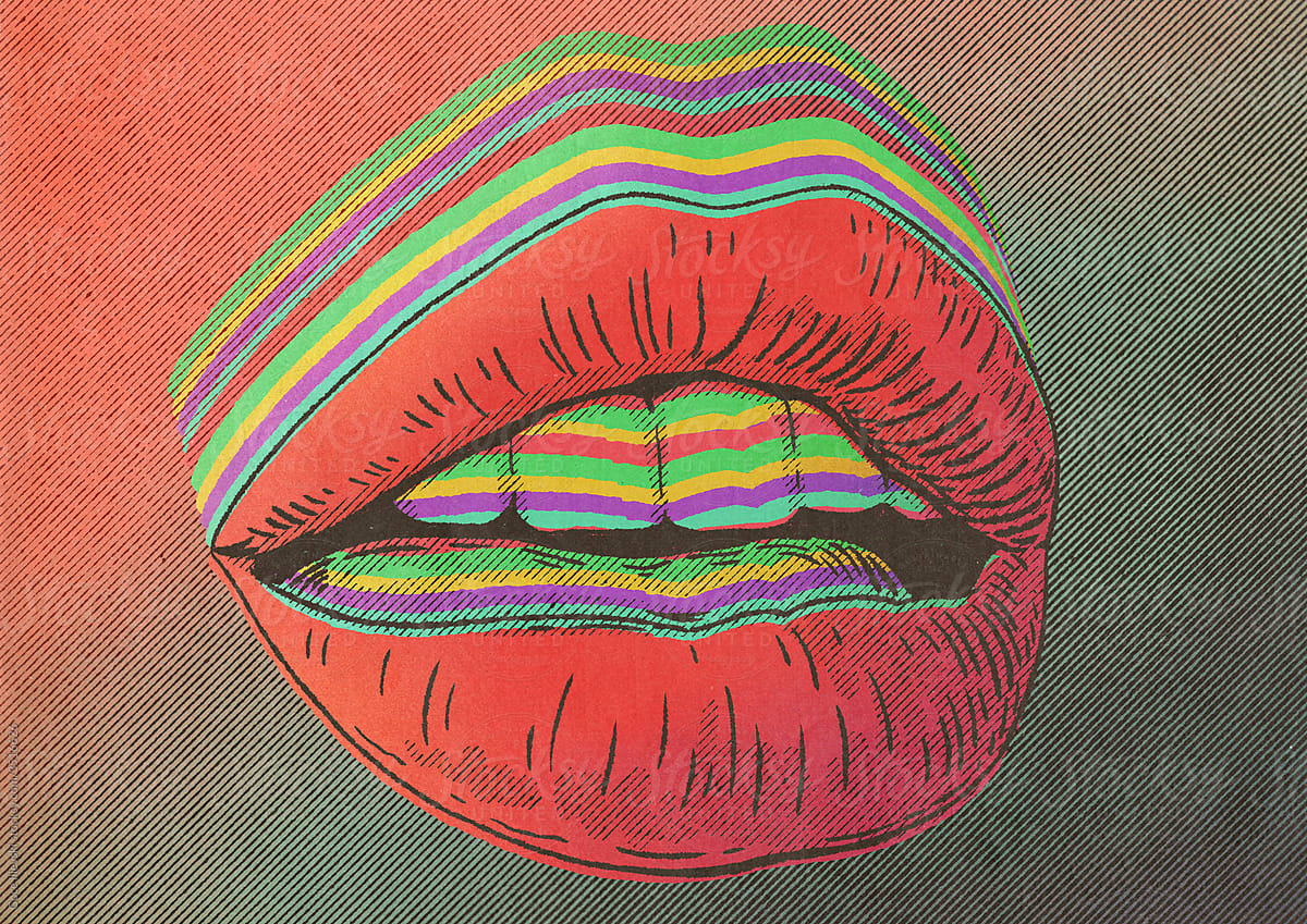 Psychedelic Female Mouth With Full Lips Illustration