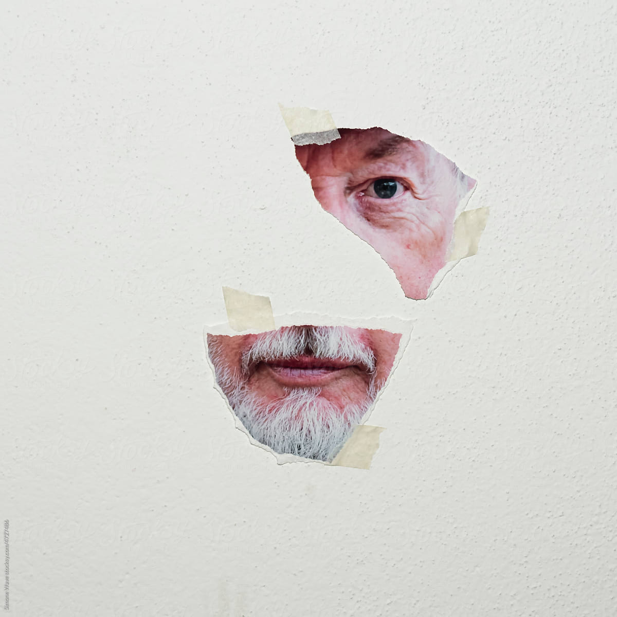 Collage print senior man portrait